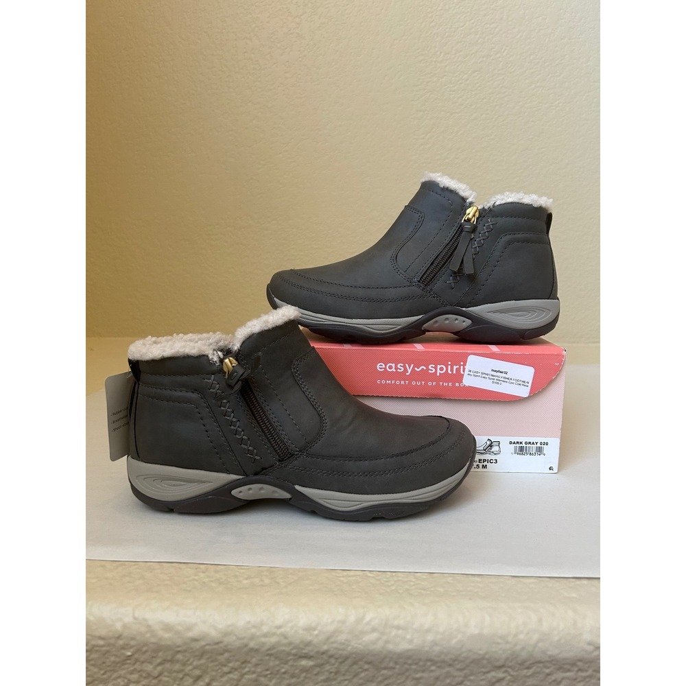 Easy‎ Spirit Epic Womens Dark Gray Faux Fur Lined Zip Ankle Boots Size 7.5 M NIB